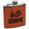 Hello Quotes and Sayings Cognac Leatherette Wrapped Stainless Steel Flask