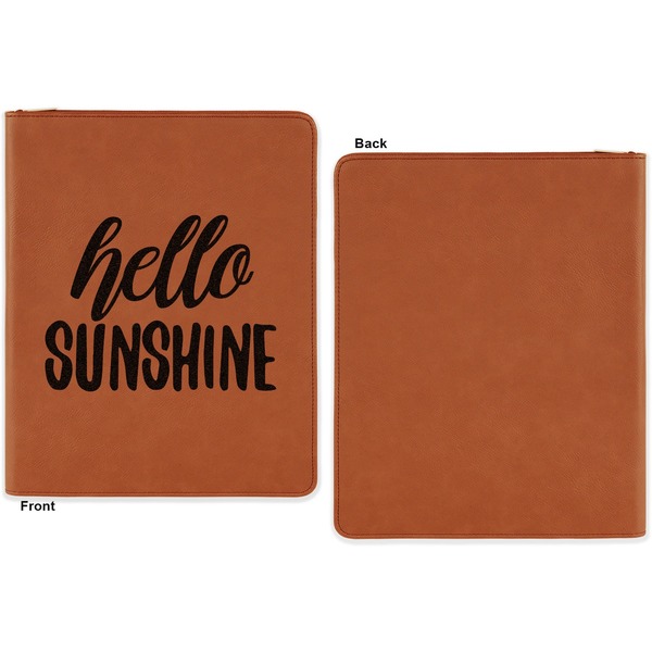 Hello Quotes and Sayings Cognac Leatherette Zipper Portfolios with Notepad - Single Sided - Apvl