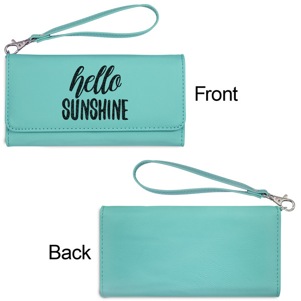 Hello Quotes and Sayings Ladies Wallets - Faux Leather - Teal - Front & Back View
