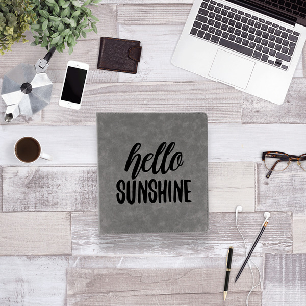 Hello Quotes and Sayings Leather Binder - 1" - Grey - Lifestyle View