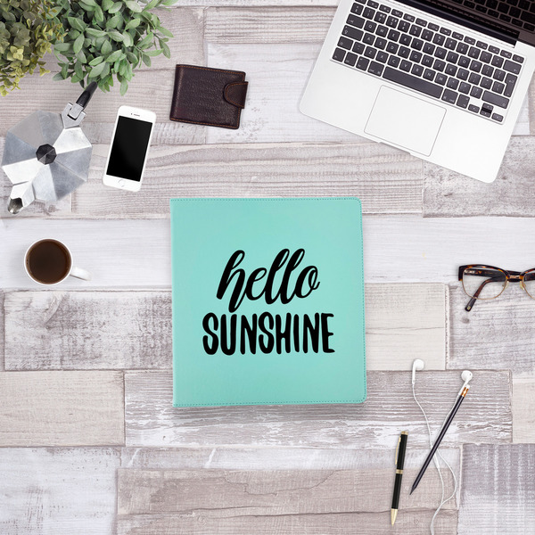 Hello Quotes and Sayings Leather Binder - 1" - Teal - Lifestyle View