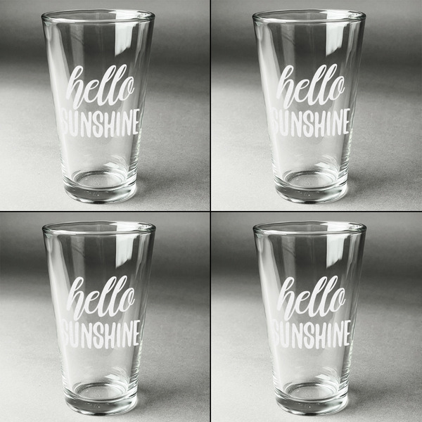Hello Quotes and Sayings Set of Four Engraved Beer Glasses - Individual View