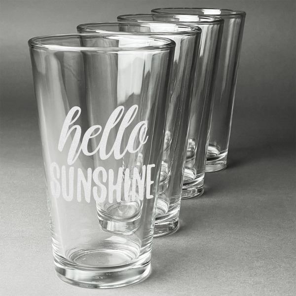 Custom Hello Quotes and Sayings Pint Glasses - Engraved (Set of 4)