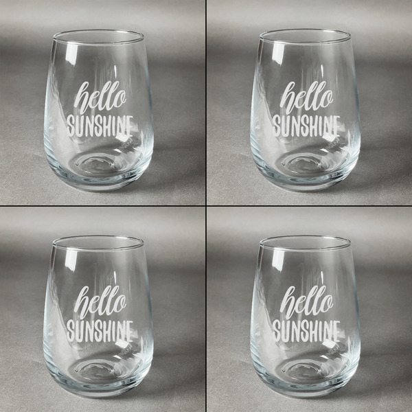 Hello Quotes and Sayings Set of Four Personalized Stemless Wineglasses (Approval)