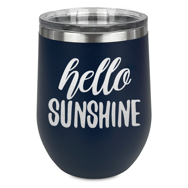 Custom Hello Quotes and Sayings Stemless Stainless Steel Wine Tumbler - Navy - Double Sided