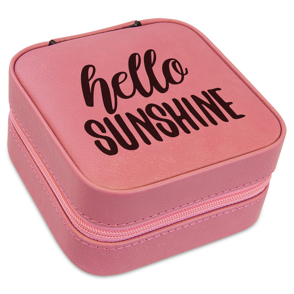 Custom Hello Quotes and Sayings Travel Jewelry Boxes - Pink Leather