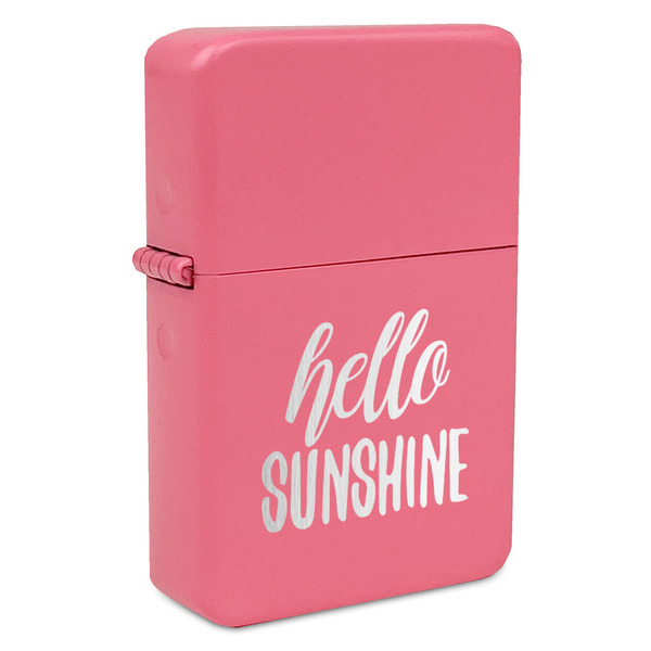 Custom Hello Quotes and Sayings Windproof Lighter - Pink - Double Sided & Lid Engraved