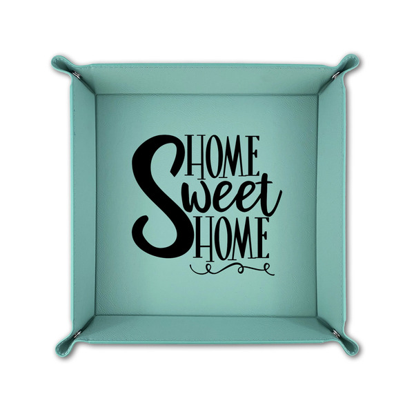 Home Quotes and Sayings 6" x 6" Teal Leatherette Snap Up Tray - FOLDED UP