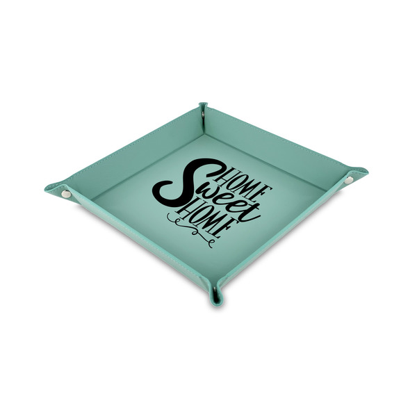 Custom Home Quotes and Sayings Faux Leather Dice Tray - 6" x 6" - Teal