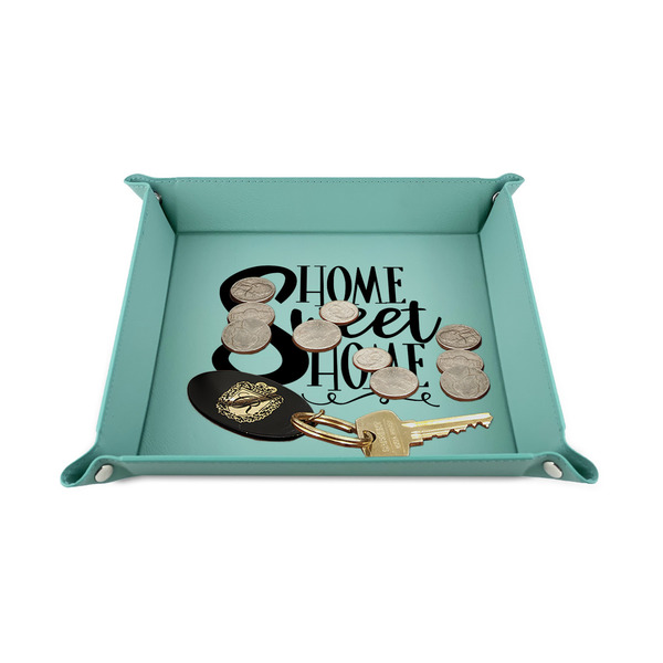 Home Quotes and Sayings 6" x 6" Teal Leatherette Snap Up Tray - STYLED