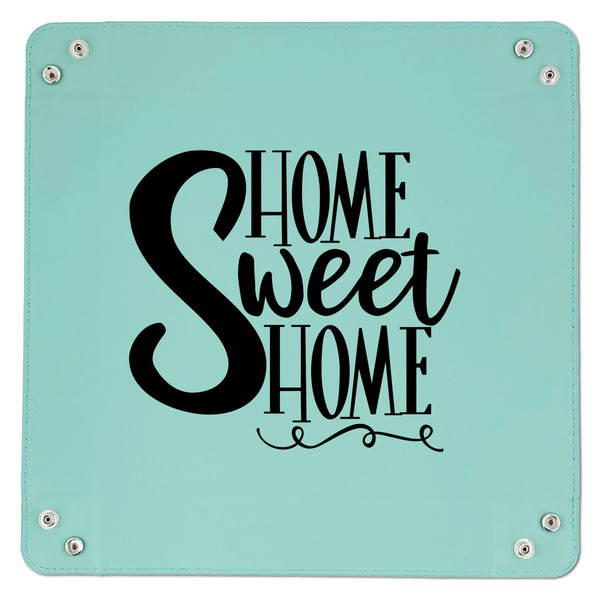 Home Quotes and Sayings 9" x 9" Teal Leatherette Snap Up Tray - APPROVAL