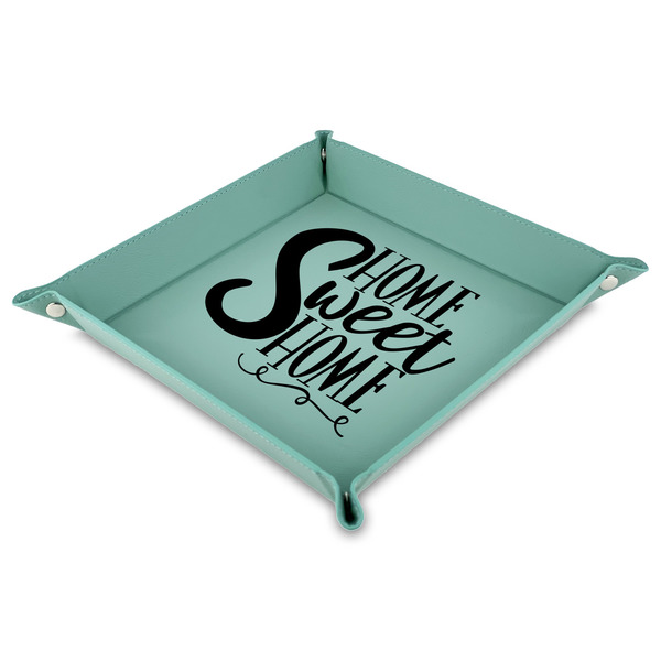 Custom Home Quotes and Sayings 9" x 9" Teal Faux Leather Valet Tray