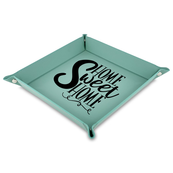 Custom Home Quotes and Sayings Faux Leather Dice Tray - 9" x 9"  - Teal