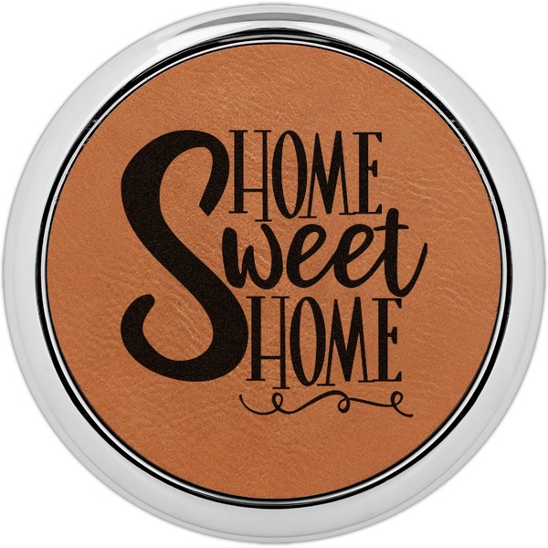 Custom Home Quotes and Sayings Set of 4 Leatherette Round Coasters w/ Silver Edge