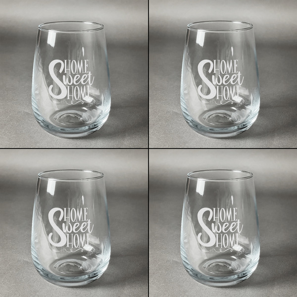Home Quotes and Sayings Set of Four Personalized Stemless Wineglasses (Approval)