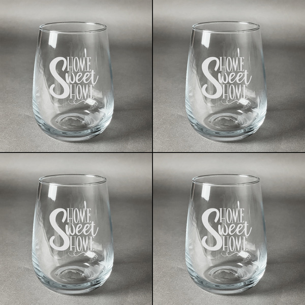 Home Quotes and Sayings Set of Four Personalized Stemless Wineglasses (Approval)