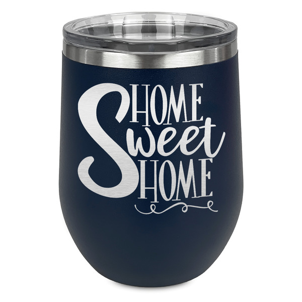 Custom Home Quotes and Sayings Stemless Stainless Steel Wine Tumbler - Navy - Double Sided