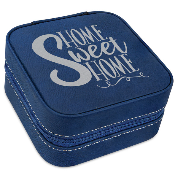 Custom Home Quotes and Sayings Travel Jewelry Box - Navy Blue Leather