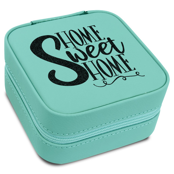 Custom Home Quotes and Sayings Travel Jewelry Box - Teal Leather