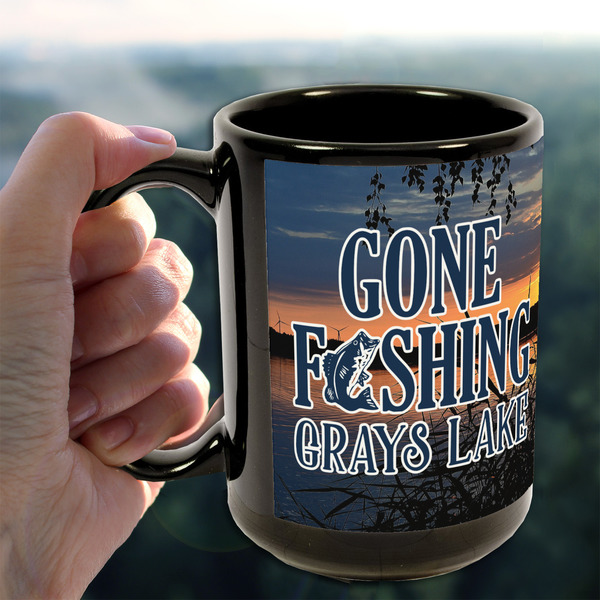 Gone Fishing 15oz. Black Mug - LIFESTYLE