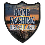 Gone Fishing Iron On Shield Patch B w/ Photo