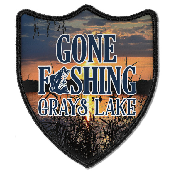 Custom Gone Fishing Iron On Shield Patch B w/ Photo