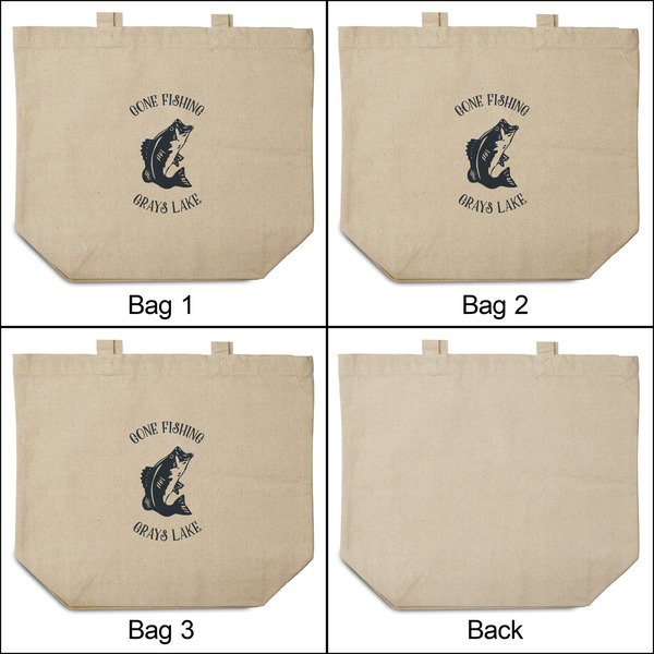 Gone Fishing 3 Reusable Cotton Grocery Bags - Front & Back View