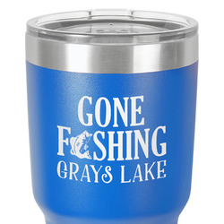 Gone Fishing 30 oz Stainless Steel Tumbler - Royal Blue - Single-Sided (Personalized)