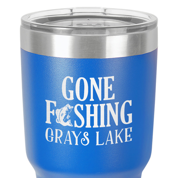 Gone Fishing 30 oz Stainless Steel Ringneck Tumbler - Blue - Close Up