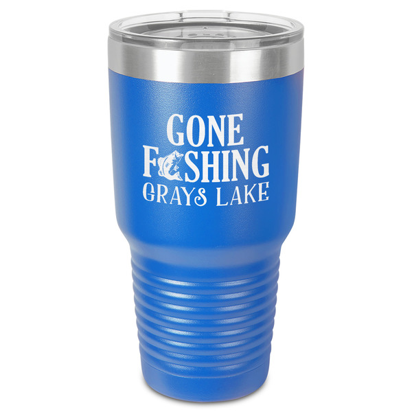 Custom Gone Fishing 30 oz Stainless Steel Tumbler - Royal Blue - Single-Sided (Personalized)