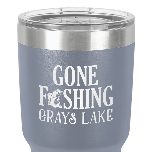 Gone Fishing 30 oz Stainless Steel Ringneck Tumbler - Grey - Close Up