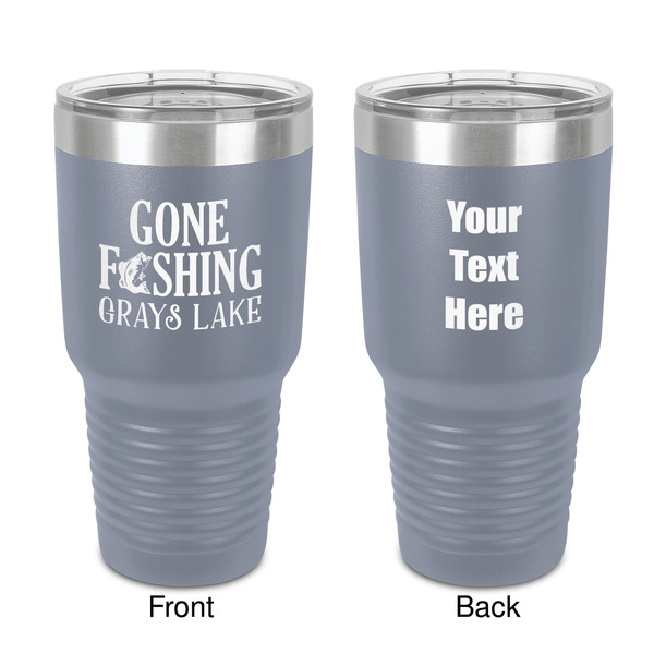 Custom Gone Fishing 30 oz Stainless Steel Tumbler - Grey - Double-Sided (Personalized)