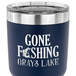 Gone Fishing 30 oz Stainless Steel Tumbler - Navy - Double Sided (Personalized)