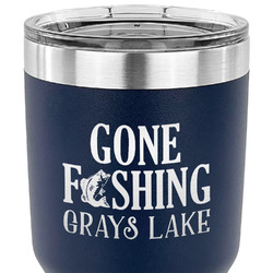 Gone Fishing 30 oz Stainless Steel Tumbler - Navy - Single Sided (Personalized)