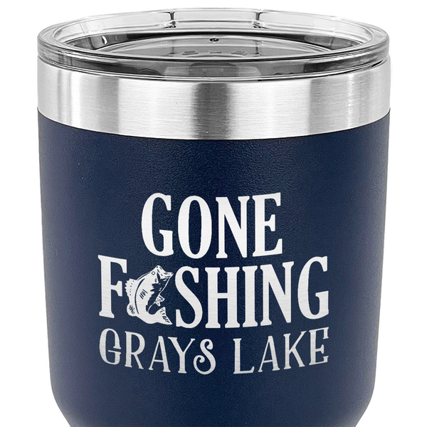Gone Fishing 30 oz Stainless Steel Ringneck Tumbler - Navy - CLOSE UP