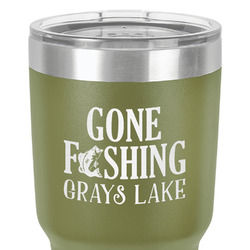 Gone Fishing 30 oz Stainless Steel Tumbler - Olive - Single-Sided (Personalized)