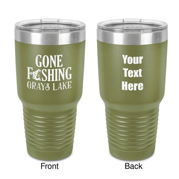 Custom Gone Fishing 30 oz Stainless Steel Tumbler - Olive - Double-Sided (Personalized)