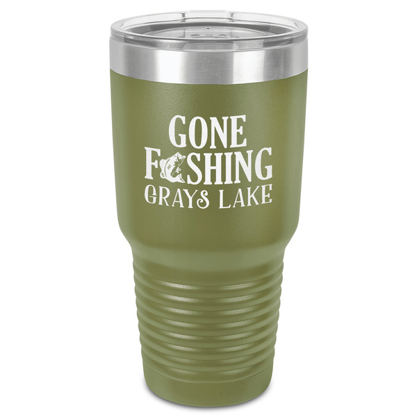 Gone Fishing 30 oz Stainless Steel Ringneck Tumbler - Olive - Front