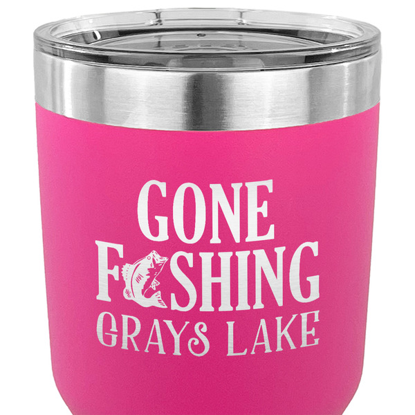 Gone Fishing 30 oz Stainless Steel Ringneck Tumbler - Pink - CLOSE UP