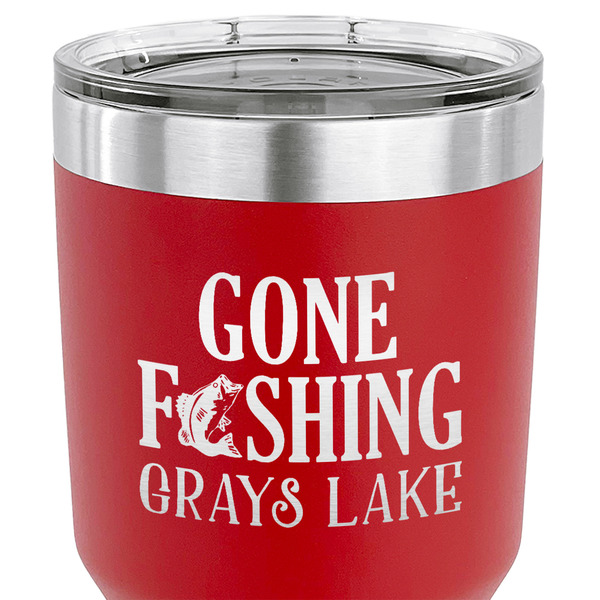 Gone Fishing 30 oz Stainless Steel Ringneck Tumbler - Red - CLOSE UP