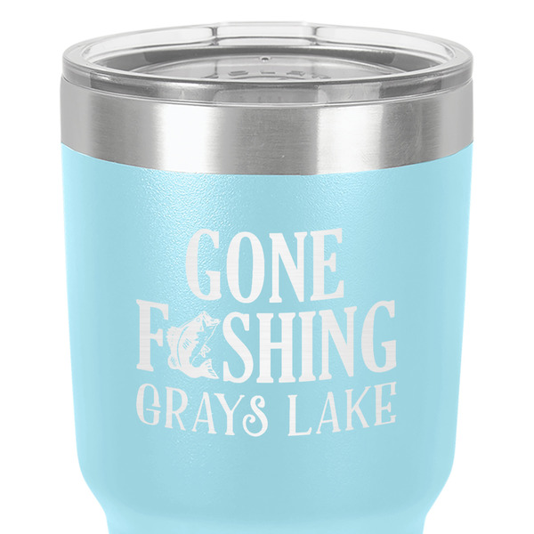 Gone Fishing 30 oz Stainless Steel Ringneck Tumbler - Teal - Close Up