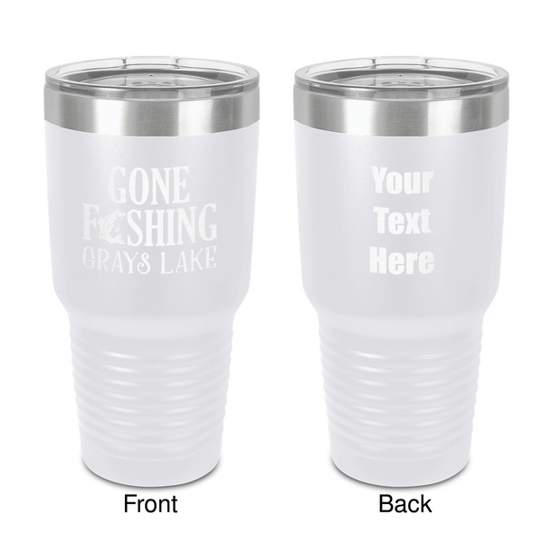 Custom Gone Fishing 30 oz Stainless Steel Tumbler - White - Double-Sided (Personalized)