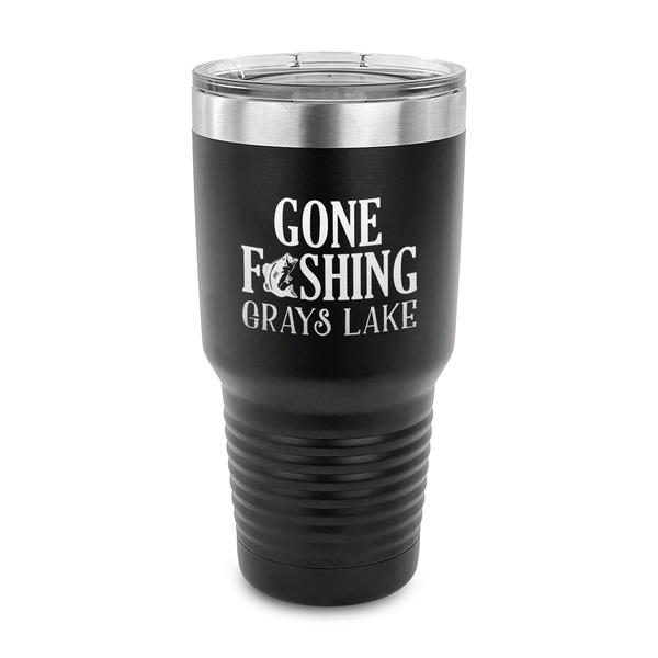 Gone Fishing 30 oz Stainless Steel Ringneck Tumblers - Black - FRONT