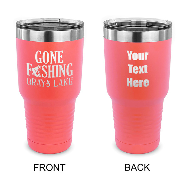 Custom Gone Fishing 30 oz Stainless Steel Tumbler - Coral - Double Sided (Personalized)