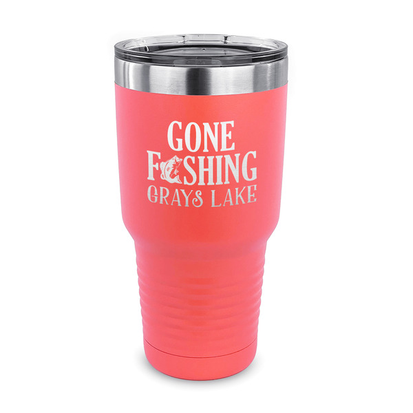 Custom Gone Fishing 30 oz Stainless Steel Tumbler - Coral - Single Sided (Personalized)