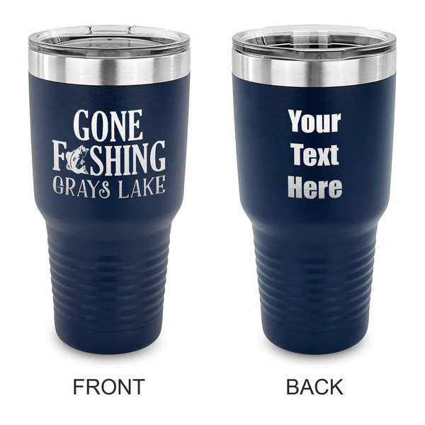 Custom Gone Fishing 30 oz Stainless Steel Tumbler - Navy - Double Sided (Personalized)
