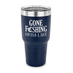 Gone Fishing 30 oz Stainless Steel Tumbler - Navy - Single Sided (Personalized)