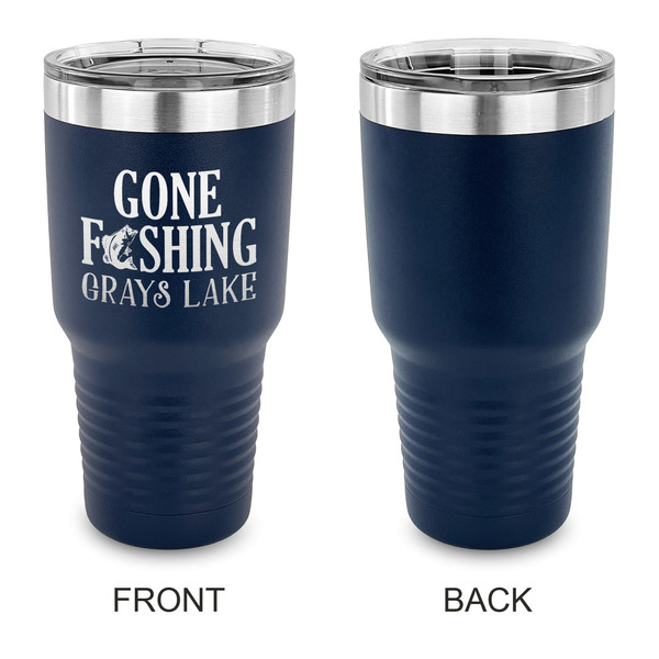 Gone Fishing 30 oz Stainless Steel Ringneck Tumblers - Navy - Single Sided - APPROVAL