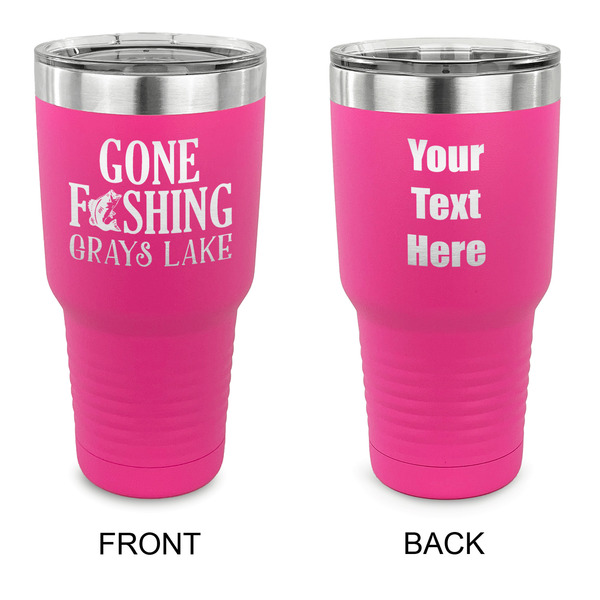 Custom Gone Fishing 30 oz Stainless Steel Tumbler - Pink - Double Sided (Personalized)