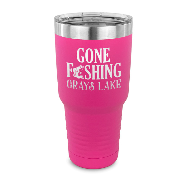 Custom Gone Fishing 30 oz Stainless Steel Tumbler - Pink - Single Sided (Personalized)